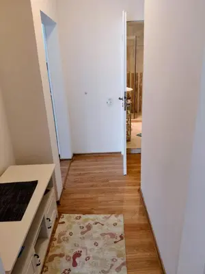 a hallway with a white door and a rug at Izida Palace Garden SPA Oasis in Bŭnzareto