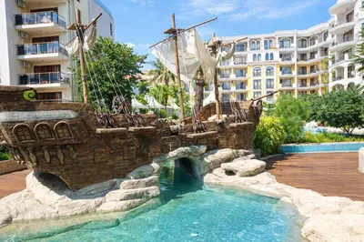 a pirate ship in a water slide at a resort at Harmony Suites-4 Private Apartment B544 in Sunny Beach