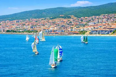 a group of sailboats in a large body of water at Harmony Suites-4 Private Apartment B544 in Sunny Beach