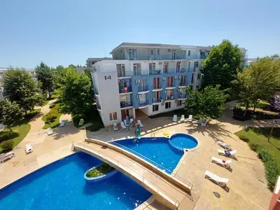 an aerial view of a hotel and a swimming pool at Sunny Day 3 Sky Garden Maisonette Sun Terraces in Sunny Beach