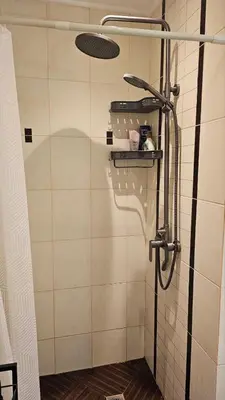 a bathroom with a shower with a shower head at Vladan apartments in Sozopol