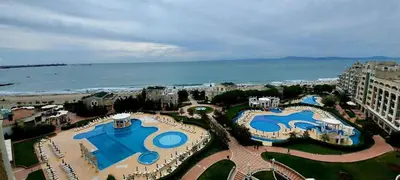 an aerial view of a resort near the beach at Sunset C8-10 Pomorie in Pomorie