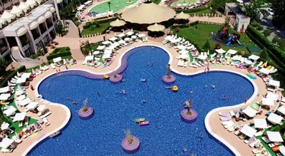 an aerial view of a pool at a resort at Menada Apartments in Royal Beach in Sunny Beach