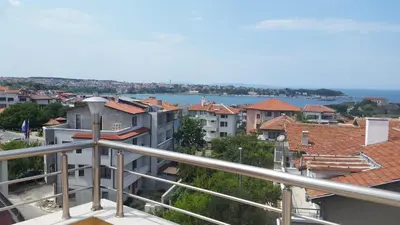 a view of a city from a balcony at The Sea Lions Guest House in Tsarevo