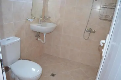 a bathroom with a toilet and a sink and a shower at Vis Velika in Velika