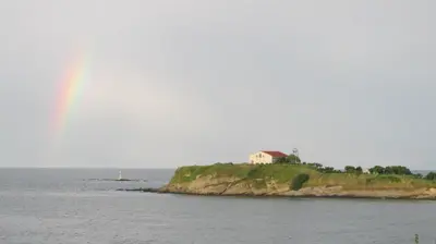 a house on an island in the water at Estreya in Tsarevo