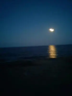 a full moon rising over the ocean at night at Lurd Family Hotel in Lozenets