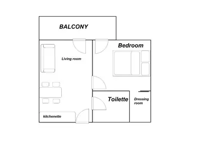 a schematic diagram of a bedroom with a bathroom at Apartments Resort BG in Primorsko