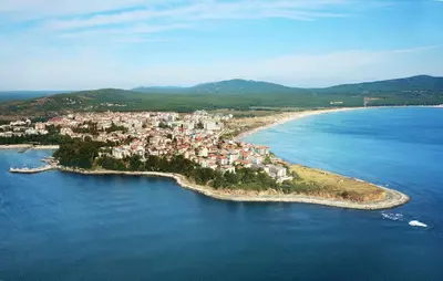 an island in the middle of the water at Apartment Kraev in Primorsko