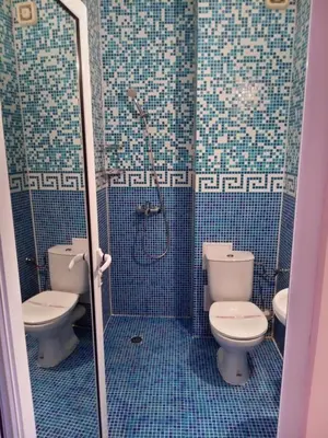 a bathroom with two toilets and a shower at St. George Guest House in Sveti Vlas