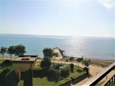 a view of the ocean from the balcony of a building at Apartament Aheloy in Aheloy