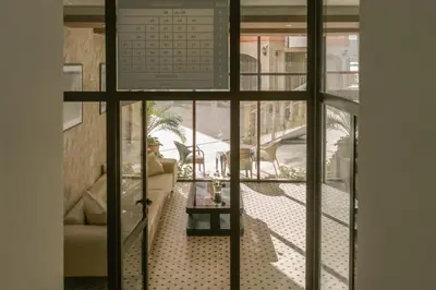 a view from a window of a living room with a view at Rich Collective in Nesebar