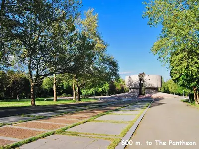 an empty road in a park with trees at 4U Apartment - Gurko in Burgas City