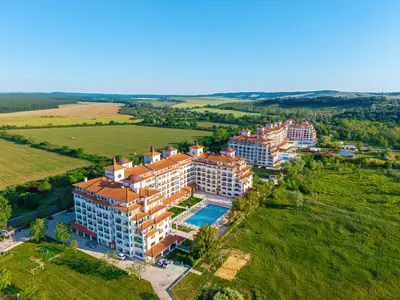 an aerial view of a large building with a pool at Sunrise All Suites Resort- All Inclusive in Obzor