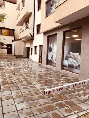 an empty street with a window in a building at Apartament Odesos in Varna City