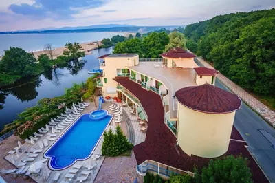 an aerial view of a resort with a swimming pool at Perla Sun Beach Hotel - All Inclusive in Primorsko