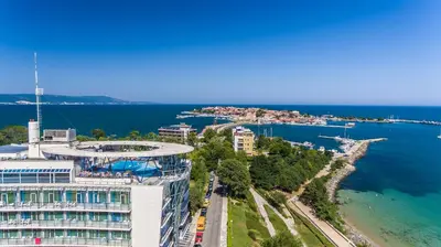 an aerial view of a building next to the water at Hotel Marina Palace, Affiliated by Meliá, Adults only in Nesebar