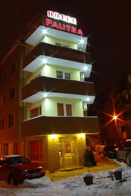 a building with a sign that reads hotel palacio at Hotel Palitra in Varna City