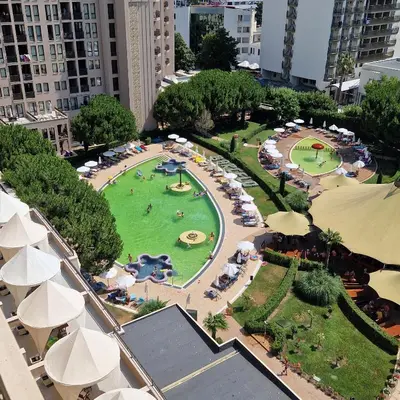 an aerial view of a park in a city at Barcelo Royal Beach - All Inclusive in Sunny Beach