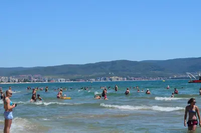 a group of people in the water at the beach at Villa on the Black Sea in Sunny Beach
