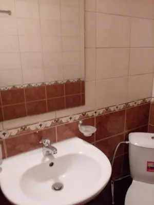 a bathroom with a sink and a toilet at Studio Zlatina in Pomorie