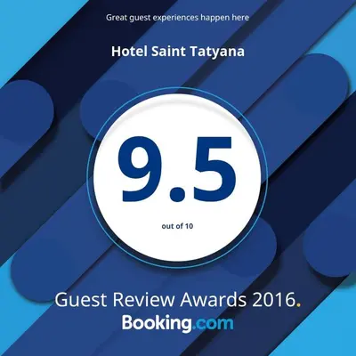 a flyer for a hotel saint takamine guest review awards with the number at Hotel Saint Tatyana in Sveti Vlas