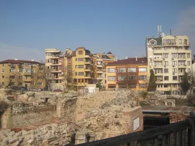 a view of a city with buildings in the background at Apartment Nadejda in Varna City