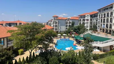 an aerial view of a resort with a swimming pool at Triumph Holiday Village in Sveti Vlas
