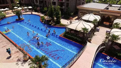 an overhead view of a swimming pool at a resort at Cascadas Family Resort in Sunny Beach