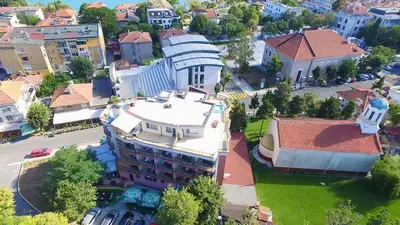an overhead view of a building in a city at Family Hotel Diana in Tsarevo