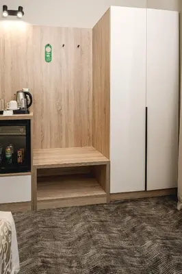 a kitchen with a counter and a cupboard at Hotel Laguna Park Sunrise in Sunny Beach