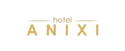 a sign with the words hotel ahx in black and gold at Aparthotel Anixi in Obzor