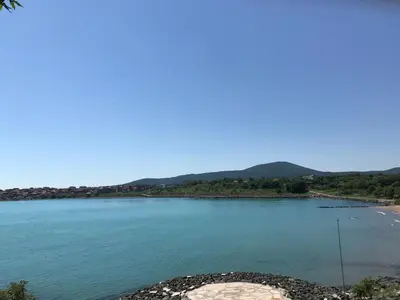 a view of a lake with mountains in the background at Guest House Dara in Tsarevo