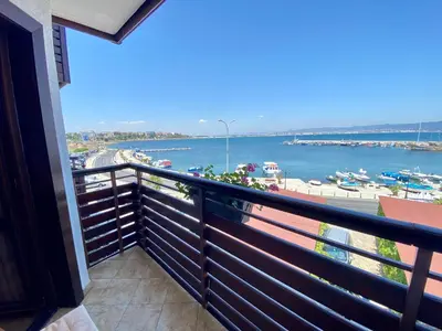 a balcony with a view of the water at Family Hotel Saint Nikola in Nesebar