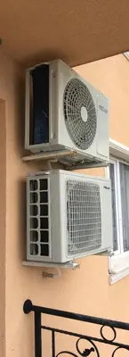 two air conditioners on the side of a building at Byala Apartments BSR 7 in Byala