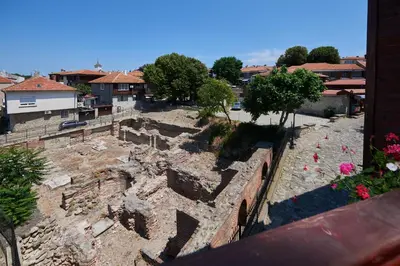 an aerial view of a town with a stone wall at Hotel Saint John Baptist Nessebar in Nesebar