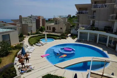 an overhead view of a swimming pool on a building at Sun Village Villa 13 in Byala