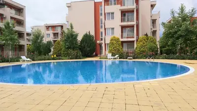 a swimming pool in the middle of a building at 2 Zimmer Wohnung in Sunny Beach