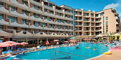 a large swimming pool in front of a hotel at Grenada - Menada Apartments in Sunny Beach