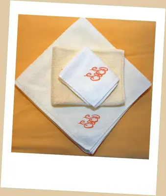 two napkins with red roses on them on a table at Vila Vista Вила Виста in Sveti Vlas