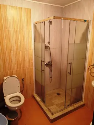 a bathroom with a shower with a toilet at INESA in Tsarevo