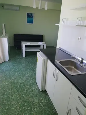 a kitchen with a sink and a couch in a room at Хотел Paradise in Tsarevo