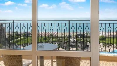 a view from a balcony with a view of the ocean at DIT Majestic Beach Resort in Sunny Beach