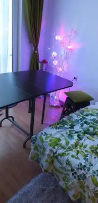 a ping pong table in a room with a bed at Aphrodite Rose in Sunny Beach