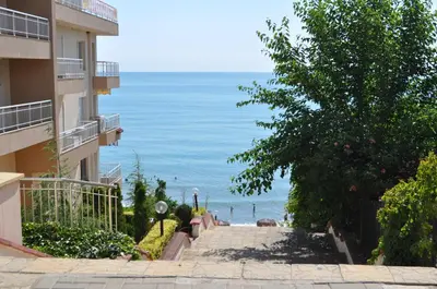 a view of the ocean from a building at Ivanka Guest House in Obzor