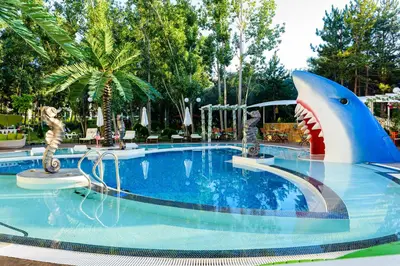 a large swimming pool with a shark slide at Sweet Homes 6 Apartments in Sunny Beach