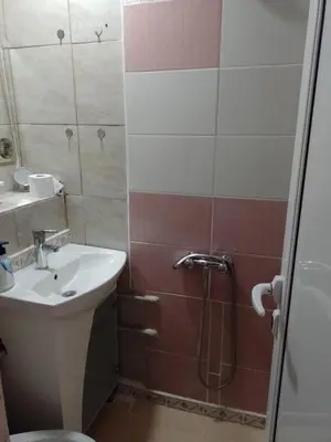 a bathroom with a toilet and a sink and a shower at Top Center Apartment and Rooms Varna in Varna City