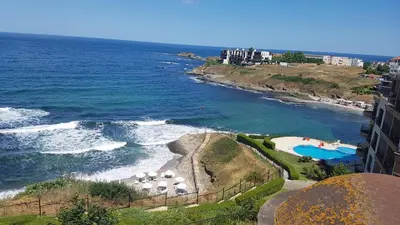an aerial view of a beach and the ocean at VIP Sunrise Apartment in Lozenets