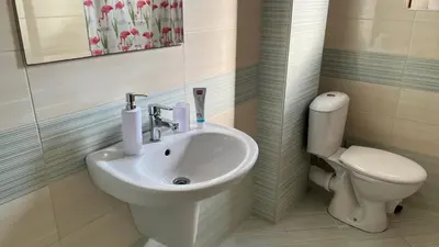 a bathroom with a sink and a toilet at GUEST HOUSE ZORNICA in OBZOR in Obzor