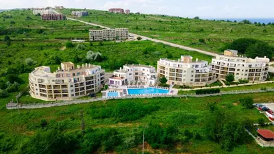 an aerial view of buildings on a hill at Byala Panorama Resort in Byala